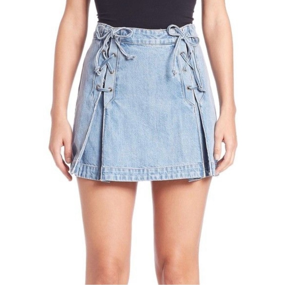 Free People Light Blue Lace-Up Mini Skirt